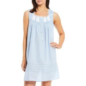 Eileen West Womens Blue Striped Lace Sleeveless Chemise Nightgown Large